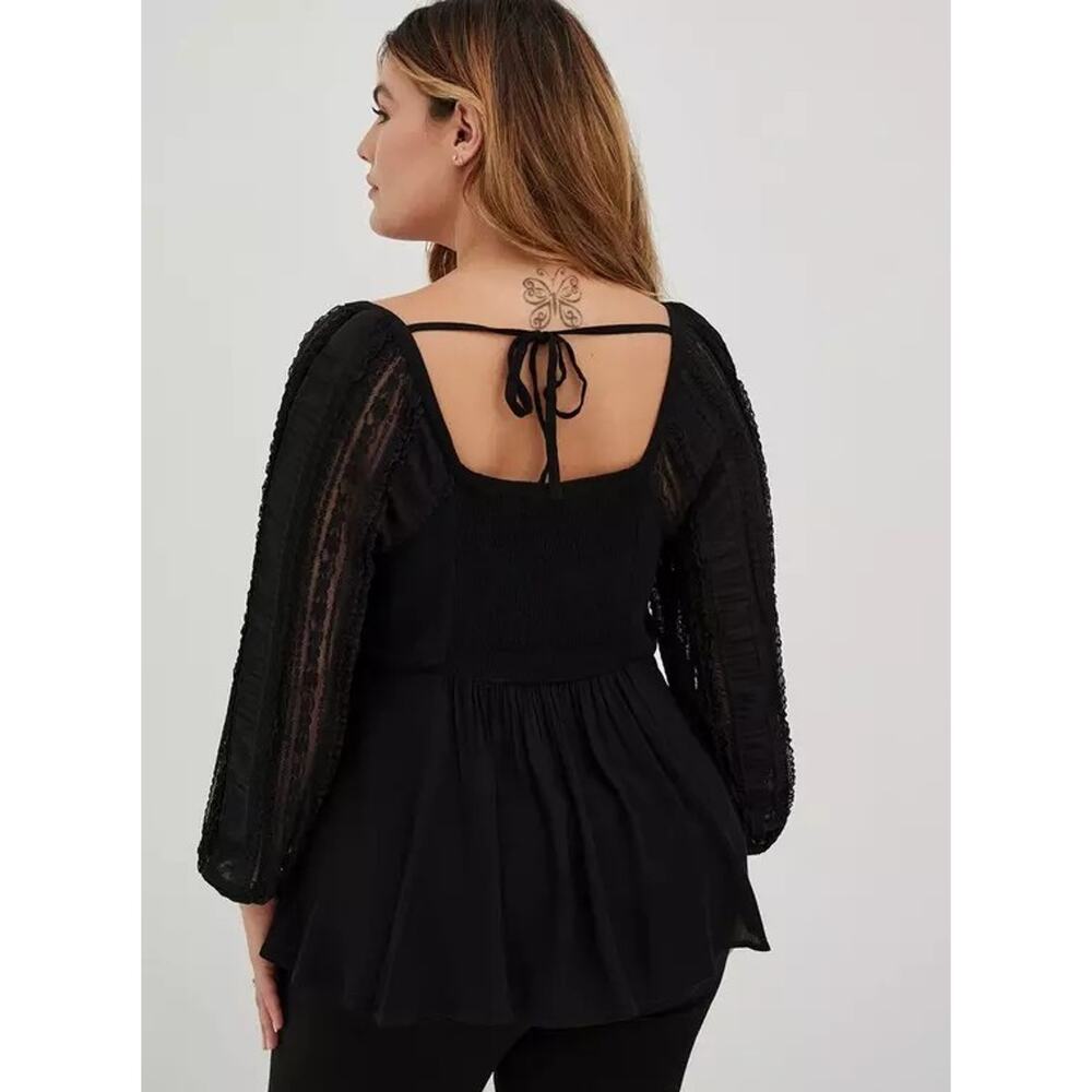 Torrid Peplum Rayon Crepe Embroidered Sleeve Top Black Sz 2X 18-20 NWT - Picture 8 of 8